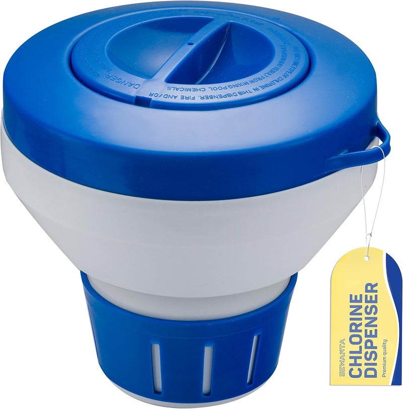 SEWANTA Premium Floating Chlorine Dispenser for Pools Fits 1-3" Tablets - Pool Chlorine Floater with Adjustable Flow Vents Balanced Chemical Dispenser [4 Tablet Cap] 7.5" Diameter, Extra Strong Construction - Image 1